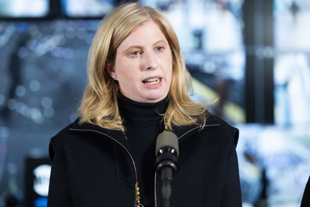 October 9, 2025, New York City, New York, United States: New York City Police Commissioner JESSICA TISCH speaking about Federal funding cuts at the Metropolitan Transportation Authority (MTA) Headquarters building in New York City. New York City United States - ZUMAb161 20251009_aap_b161_010 Copyright: xMichaelxBrochsteinx