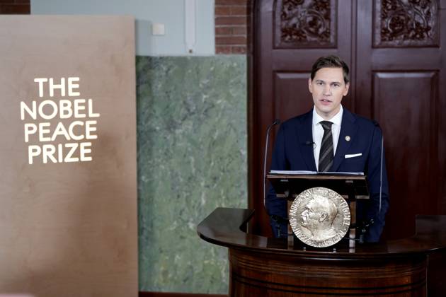 Nobel Peace Prize 2025 Oslo 20251010. The Chairman of the Nobel Committee, Joergen Watne Frydnes, announces that Venezuelan opposition leader Maria Corina Machado is the laureate of the Nobel Peace Prize for 2025. The announcement will take place at the Nobel Institute in Oslo on Friday. Photo: Rodrigo Freitas NTB Oslo Norway 92kbPh2uSZs EDITORIAL USE ONLY Ref:_POL92kbPh2uSZs.jpg Copyright: xRodrigoxFreitasx xNTBx