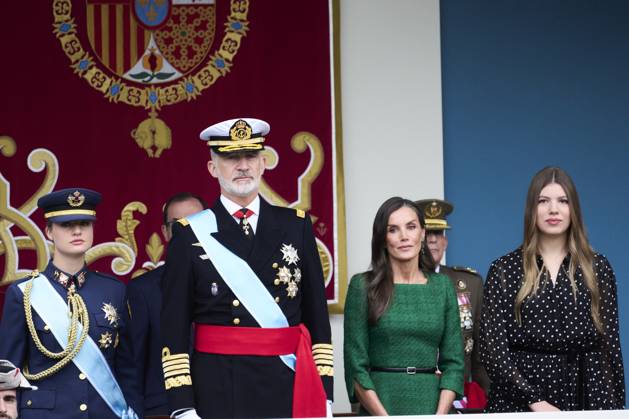 12-10-2025 Madrid Princess Leonor and Princess Sofia and Queen Letizia and King Felipe attend the tribute ceremony to the national flag and the military parade during the National Day, Dia de la Hispanidad, at Plaza de Canovas del Castillo in Madrid. No Spain  Copyright: xPPEx
