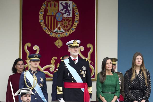 12-10-2025 Madrid Princess Leonor and Princess Sofia and Queen Letizia and King Felipe attend the tribute ceremony to the national flag and the military parade during the National Day, Dia de la Hispanidad, at Plaza de Canovas del Castillo in Madrid. No Spain  Copyright: xPPEx