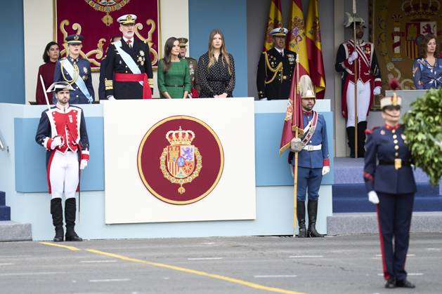 12-10-2025 Madrid Princess Leonor and Princess Sofia and Queen Letizia and King Felipe attend the tribute ceremony to the national flag and the military parade during the National Day, Dia de la Hispanidad, at Plaza de Canovas del Castillo in Madrid. No Spain  Copyright: xPPEx