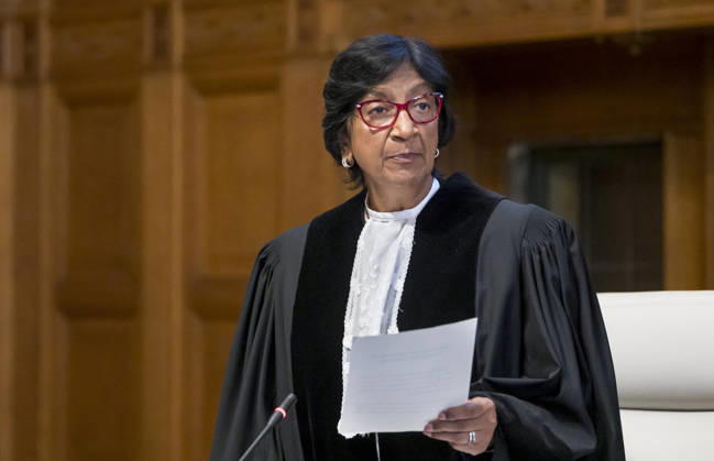 Investigation of the crime of genocide towards Rohingya Muslims in Myanmar THE HAGUE, NETHERLANDS - DECEMBER 10: (----EDITORIAL USE ONLY – MANDATORY CREDIT - INTERNATIONAL COURT OF JUSTICE HANDOUT - NO MARKETING NO ADVERTISING CAMPAIGNS - DISTRIBUTED AS A SERVICE TO CLIENTS----) H.E. Ms Navanethem Pillay, ad hoc Judge reads the solemn declaration during Application of the Convention on the Prevention and Punishment of the Crime of Genocide Public hearings on the provisional measures requested by The Gambia against Myanmar at International Court of Justice in The Hague, Netherlands on December 10, 2019. Netherlands World. Editorial use only. Please get in touch for any other usage.  Copyright: x2025xAnadoluxInternationalxCourtxofxJusticex