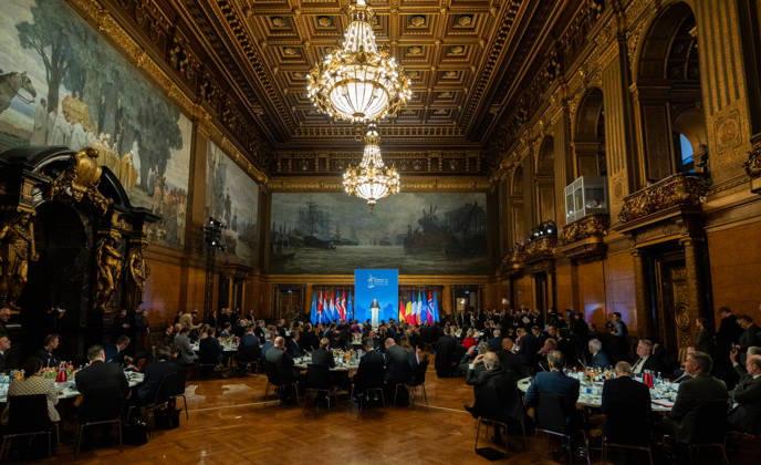 Bundeskanzler Friedrich Merz hält eine Rede im Hamburger Rathaus vor den Teilnehmern des Nordseegipfels;3rd North Sea Summit 2026 in Hamburg, Germany - 3. Nordseegipfel 2026 in Hamburg, Deutschland, Hamburg Hamburg Deutschland Rathaus, Townhall