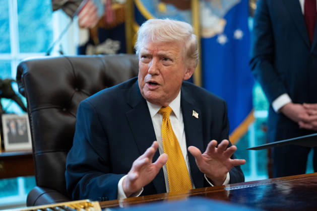 President Donald Trump gives remarks to the media as he signs an executive order in the Oval Office of the White House in Washington, DC on Monday, March 16, 2026. The order will formally launch a task force, led by Vice President JD Vance, to investigate fraud nationwide. WAP20260316015 AARONxSCHWARTZ
