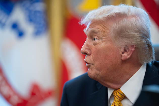 President Donald Trump gives remarks to the media during executive order signing event in the Oval Office of the White House in Washington, DC on Monday, March 16, 2026. The order will formally launch a task force, led by Vice President JD Vance, to investigate fraud nationwide.  WAP20260316030 AARONxSCHWARTZ