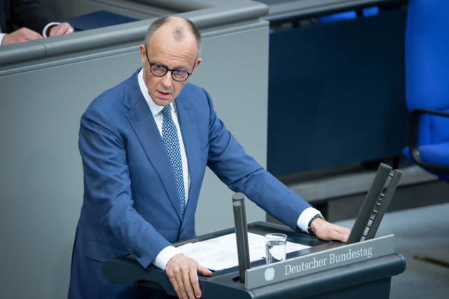 Deutscher Bundestag, 64. Plenarsitzung Deutscher Bundestag, 64. PBundeskanzler Friedrich Merz (CDU) bei seiner Regierungserklaerung zum Europaeischen Rat bei der 64. Sitzung des Deutschen Bundestag in Berlin, 18.03.2026 Berlin Berlin Deutschland
