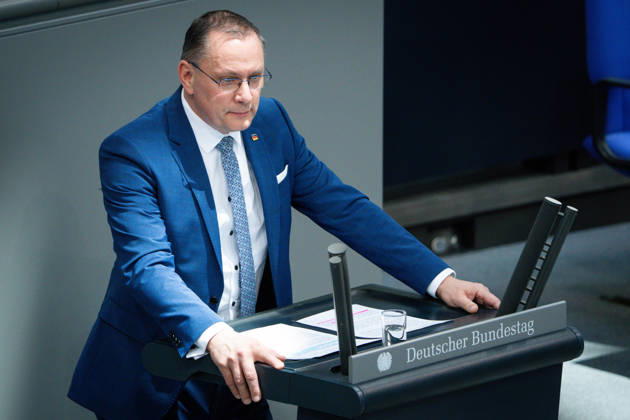 Deutscher Bundestag, 64. Plenarsitzung Tino Chrupalla (AfD) im Portrait bei seiner Rede zum Tagesordnungspunkt Regierungserklaerung zum Europaeischen Rat bei der 64. Sitzung des Deutschen Bundestag in Berlin, 18.03.2026 Berlin Berlin Deutschland