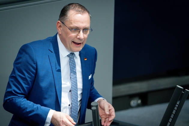 Deutscher Bundestag, 64. Plenarsitzung Tino Chrupalla (AfD) im Portrait bei seiner Rede zum Tagesordnungspunkt Regierungserklaerung zum Europaeischen Rat bei der 64. Sitzung des Deutschen Bundestag in Berlin, 18.03.2026 Berlin Berlin Deutschland
