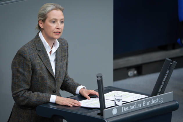 Deutscher Bundestag, 64. Plenarsitzung Alice Weidel (AfD) im Portrait bei ihrer Rede zum Tagesordnungspunkt Regierungserklaerung zum Europaeischen Rat bei der 64. Sitzung des Deutschen Bundestag in Berlin, 18.03.2026 Berlin Berlin Deutschland