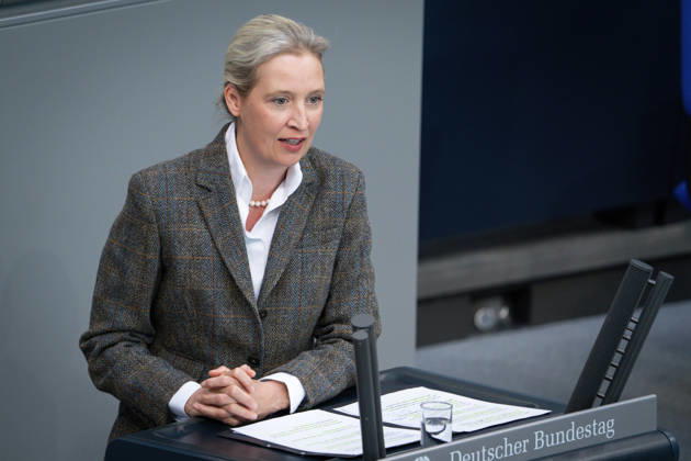 Deutscher Bundestag, 64. Plenarsitzung Alice Weidel (AfD) im Portrait bei ihrer Rede zum Tagesordnungspunkt Regierungserklaerung zum Europaeischen Rat bei der 64. Sitzung des Deutschen Bundestag in Berlin, 18.03.2026 Berlin Berlin Deutschland