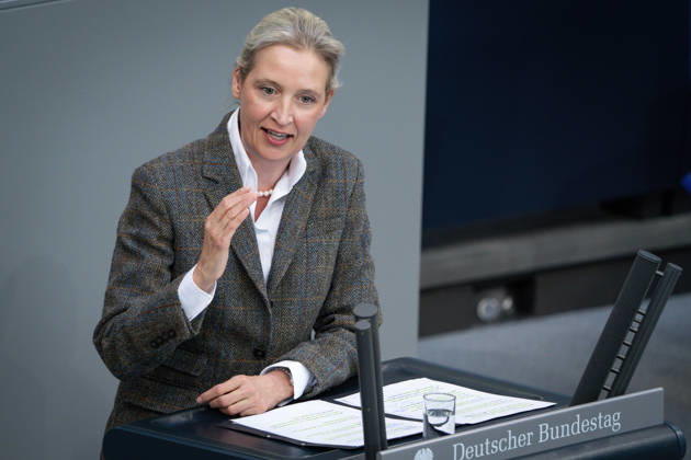 Deutscher Bundestag, 64. Plenarsitzung Alice Weidel (AfD) im Portrait bei ihrer Rede zum Tagesordnungspunkt Regierungserklaerung zum Europaeischen Rat bei der 64. Sitzung des Deutschen Bundestag in Berlin, 18.03.2026 Berlin Berlin Deutschland