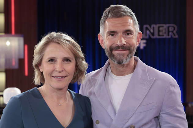 Susan Link und Micky Beisenherz bei der Aufzeichnung der WDR-Talkshow Kölner Treff im WDR Studio BS 3. Köln, 10.04.2026