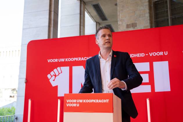FGTB-ABVV chairman Bert Engelaar pictured at a meeting of Flemish socialist party Vooruit, socialist social insurance company Solidaris and socialist trade union ABVV, on Thursday 30 April 2026 in Brussels, the eve of Labour Day on May 1st, the International Workers Day. MARIUS BURGELMAN MariusxBurgelman 172490442