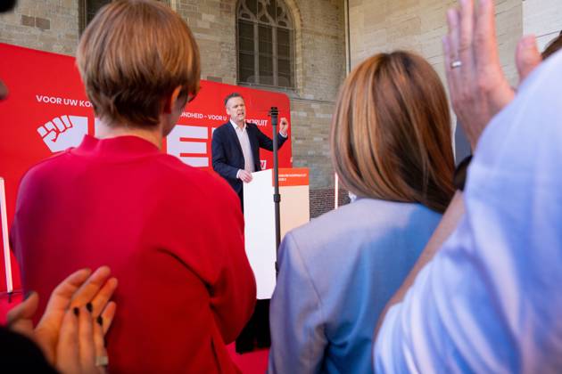 FGTB-ABVV chairman Bert Engelaar pictured at a meeting of Flemish socialist party Vooruit, socialist social insurance company Solidaris and socialist trade union ABVV, on Thursday 30 April 2026 in Brussels, the eve of Labour Day on May 1st, the International Workers Day. MARIUS BURGELMAN MariusxBurgelman 172490754