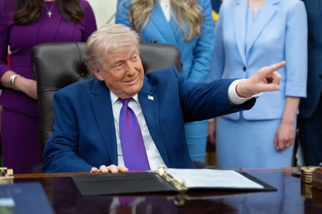 President Donald Trump gives remarks during an event promoting maternal healthcare in the Oval Office of the White House in Washington, DC on Monday, May 11, 2026. President Trump is meeting with healthcare workers as his administration launches Moms.gov to highlight resources for unexpected pregnancies. WAX20260511205 AaronxSchwartz