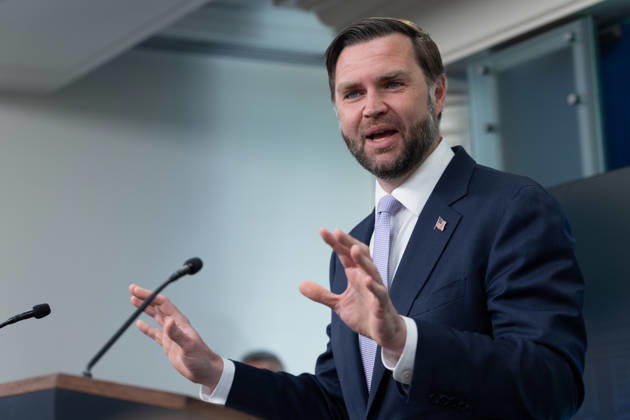 Vice President JD Vance gives remarks during a press conference in the James Brady Press Briefing Room of the White House in Washington, DC on Tuesday, May 19, 2026. Vance defended the creation of a $1.8 billion Department of Justice fund that would compensate certain individuals who were investigated and prosecuted by the Biden Administration. WAP20260519603 AARONxSCHWARTZ