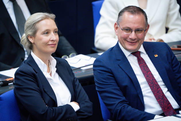 Deutscher Bundestag, 80. Plenarsitzung Alice Weidel (AfD) gemeinsam mit Tino Chrupalla (AfD) im Plenum bei der 80. Sitzung des Deutschen Bundestag in Berlin, 21.05.2026 Berlin Berlin Deutschland