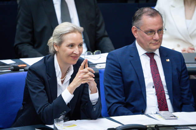 Deutscher Bundestag, 80. Plenarsitzung Alice Weidel (AfD) gemeinsam mit Tino Chrupalla (AfD) im Plenum bei der 80. Sitzung des Deutschen Bundestag in Berlin, 21.05.2026 Berlin Berlin Deutschland
