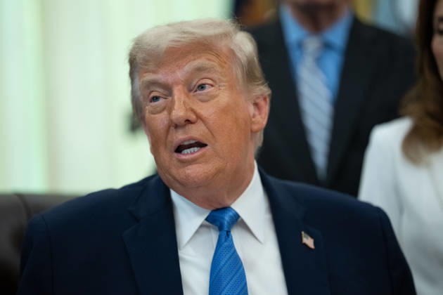 US President Donald Trump gives remarks during a signing ceremony for the Secure America Act in the Oval Office of the White House in Washington, DC, US, on Wednesday, June 10, 2026. President Donald Trump prevailed after dissident Republican lawmakers abandoned an effort to leverage a $70 billion spending package to prevent him from reviving a payout fund for political allies who say they were unfairly targeted by the Biden administration. Copyright: xAaronxSchwartzx xPoolxviaxCNPx MediaPunchx