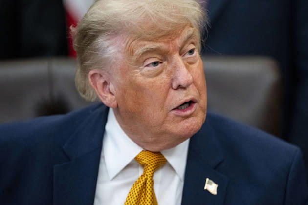 President Donald Trump speaks during an executive order signing in the Oval Office of the White House in Washington, DC, US, on Monday, June 22, 2026. President Trump signed executive orders Monday aimed at accelerating quantum research, laying the groundwork for federal agencies to adopt the technology and strengthen US defenses against cyberattacks. Copyright: xBonniexCashx xPoolxviaxCNPx MediaPunchx
