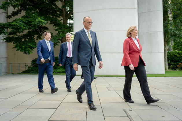 Pressestatement, Bundeskanzleramt, Koalitionsausschuss Presseunterrichtung zu den Beratungen des Koalitionsausschusses, Berlin, Bundeskanzler, Friedrich Merz, Lars Klingbeil, Bundesfinanzminister, Vizekanzler, Bärbel Bas, Markus Söder, CDU, CSU, SPD, Parteivorsitzende Berlin Berlin GER