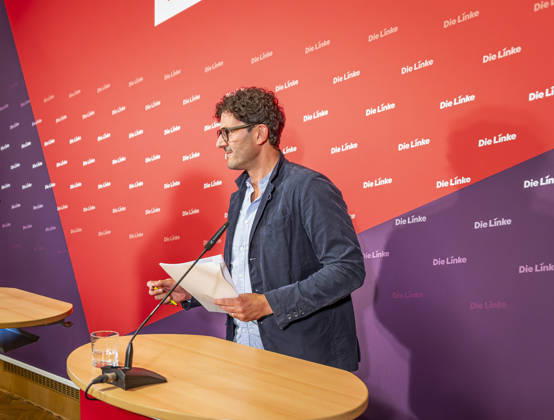 Luigi Pantisano EUR, Deutschland, Berlin, 06.07.2026: Pressekonferenz von Luigi Pantisano Vorsitzender der Partei Die Linke im Karl-Liebknecht-Haus zu aktuellen Themen.