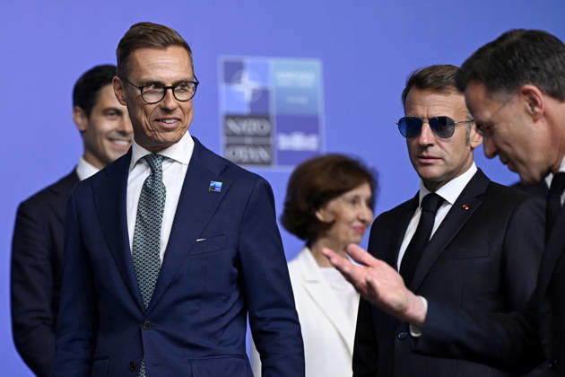 LKS 20260708 Finland s President Alexander Stubb, France s President Emmanuel Macron and NATO Secretary General Mark Rutte gather for a family photo during the North Atlantic Treaty Organization (NATO) Heads of State and Government summit in Ankara, Turkey, on July 8, 2026. - EMMI KORHONEN Ankara Turkey Copyright: xEmmixKorhonenx jvXm2ufwiA8
