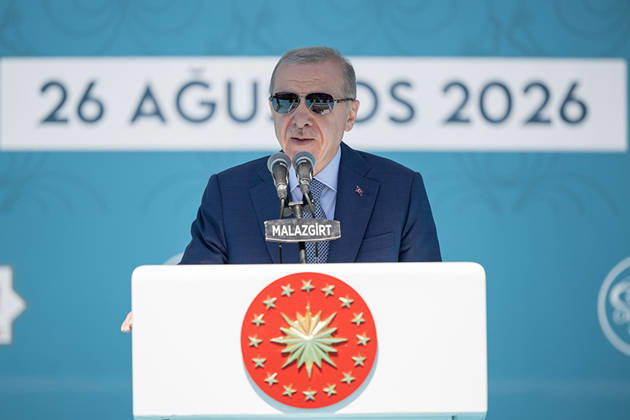 Turkish President Erdogan Attends 955th Anniversary of Manzikert Victory Turkish President Recep Tayyip Erdogan attends a ceremony marking the 955th anniversary of the Victory of Manzikert at the Battle of Manzikert Historical National Park in eastern Türkiye, on August 26, 2026. The commemoration marks the 1071 Battle of Manzikert and the conquest of Anatolia. Photo by Turkish presidency apaimages Istanbul Istanbul Turkey 260826_T__rkiye_TPO_00(1) Copyright: xapaimagesxTurkishxpresidencyx xapaimagesx