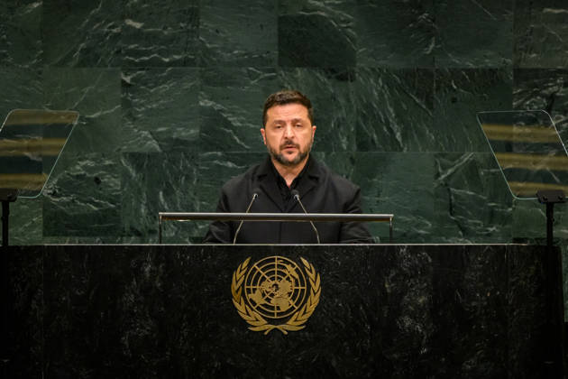 September 23, 2026, New York, New York, United States of America: Volodymyr Zelenskyy, President of Ukraine, addresses the general debate of the General AssemblyÃ¢â‚¬â ¢s eighty-first session. New York United States of America - ZUMAa251 20260923_znp_a251_001 Copyright: xDianaxApfelbacherx