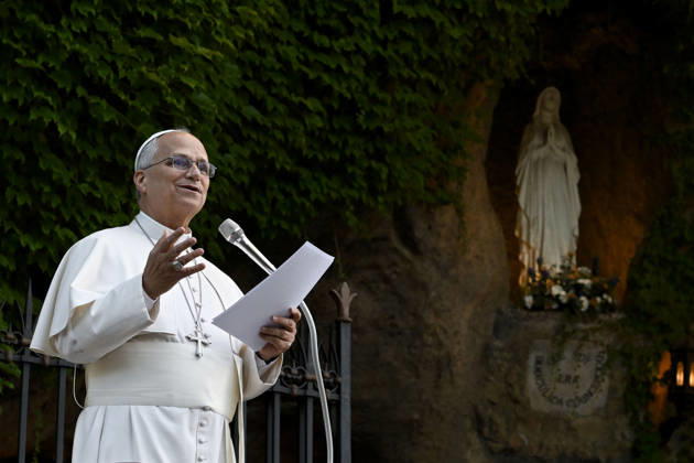 IPA89187805 - Italy, Rome, Vatican, October 1, 2026: Pope Leo XIV reacts as he attends the One Million Children Praying the Rosary event at the Lourdes Grotto in the Vatican Gardens. Photo by VATICAN MEDIA Catholic Press Photo  Copyright: xVATICANxMEDIA xxCatholicxPressxPhotox xx IPA89187805