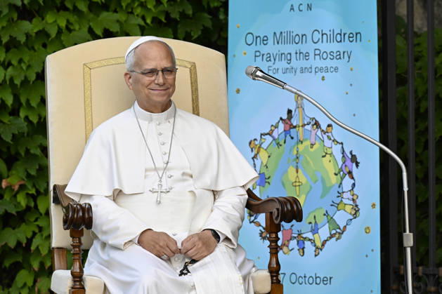 IPA89187813 - Italy, Rome, Vatican, October 1, 2026: Pope Leo XIV reacts as he attends the One Million Children Praying the Rosary event at the Lourdes Grotto in the Vatican Gardens. Photo by VATICAN MEDIA Catholic Press Photo  Copyright: xVATICANxMEDIA xxCatholicxPressxPhotox xx IPA89187813
