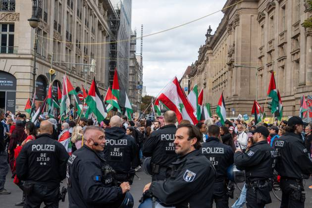 October 3, 2026, Berlin, Germany: BERLIN, GERMANY Ã¢â‚¬ OCTOBER 3, 2026: Thousands of people took part in a peace demonstration in central Berlin on German Unity Day. A coalition of peace initiatives, trade unions, and political and civil-society groups organized the protest. The demonstrators focused on military rearmament, the possible reintroduction of conscription, and GermanyÃ¢â‚¬â ¢s military policy. The march began at the Brandenburg Gate and continued through the government district before concluding with a rally. The demonstration brought together participants expressing opposition to GermanyÃ¢â‚¬â ¢s current and proposed military policies on a national public holiday. Berlin Germany - ZUMAq101 20261003_zna_q101_090 Copyright: xJessxFlomx