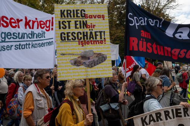 October 3, 2026, Berlin, Germany: BERLIN, GERMANY Ã¢â‚¬ OCTOBER 3, 2026: Thousands of people took part in a peace demonstration in central Berlin on German Unity Day. A coalition of peace initiatives, trade unions, and political and civil-society groups organized the protest. The demonstrators focused on military rearmament, the possible reintroduction of conscription, and GermanyÃ¢â‚¬â ¢s military policy. The march began at the Brandenburg Gate and continued through the government district before concluding with a rally. The demonstration brought together participants expressing opposition to GermanyÃ¢â‚¬â ¢s current and proposed military policies on a national public holiday. Berlin Germany - ZUMAq101 20261003_zna_q101_107 Copyright: xJessxFlomx