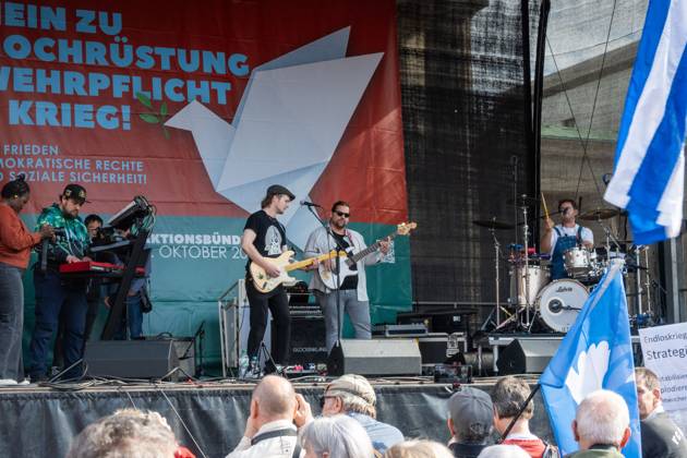 October 3, 2026, Berlin, Germany: BERLIN, GERMANY Ã¢â‚¬ OCTOBER 3, 2026: Thousands of people took part in a peace demonstration in central Berlin on German Unity Day. A coalition of peace initiatives, trade unions, and political and civil-society groups organized the protest. The demonstrators focused on military rearmament, the possible reintroduction of conscription, and GermanyÃ¢â‚¬â ¢s military policy. The march began at the Brandenburg Gate and continued through the government district before concluding with a rally. The demonstration brought together participants expressing opposition to GermanyÃ¢â‚¬â ¢s current and proposed military policies on a national public holiday. Berlin Germany - ZUMAq101 20261003_zna_q101_110 Copyright: xJessxFlomx