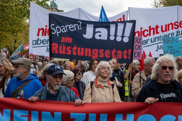 October 3, 2026, Berlin, Germany: BERLIN, GERMANY Ã¢â‚¬ OCTOBER 3, 2026: Thousands of people took part in a peace demonstration in central Berlin on German Unity Day. A coalition of peace initiatives, trade unions, and political and civil-society groups organized the protest. The demonstrators focused on military rearmament, the possible reintroduction of conscription, and GermanyÃ¢â‚¬â ¢s military policy. The march began at the Brandenburg Gate and continued through the government district before concluding with a rally. The demonstration brought together participants expressing opposition to GermanyÃ¢â‚¬â ¢s current and proposed military policies on a national public holiday. Berlin Germany - ZUMAq101 20261003_zna_q101_111 Copyright: xJessxFlomx