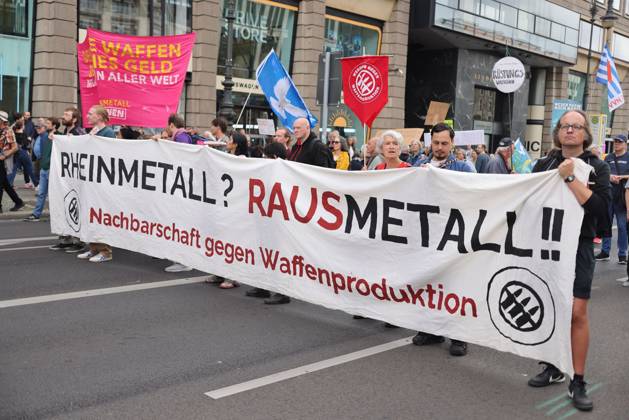 October 3, 2026, Berlin, Berlin, Germany: BERLIN, GERMANY, OCTOBER 3, 2026: Thousands of demonstrators march through central Berlin during a protest against Germany s military buildup, increased defense spending and the possible reintroduction of compulsory military service. Protesters called for greater investment in healthcare, housing, education and other social services instead of military spending, while participants also demonstrated against German arms deliveries and support for Israel amid the war in Gaza. The march began at the Brandenburg Gate and continued through central Berlin before returning to the area. Berlin Germany - ZUMAq101 20261003_zna_q101_217 Copyright: xZairaxBiaginix