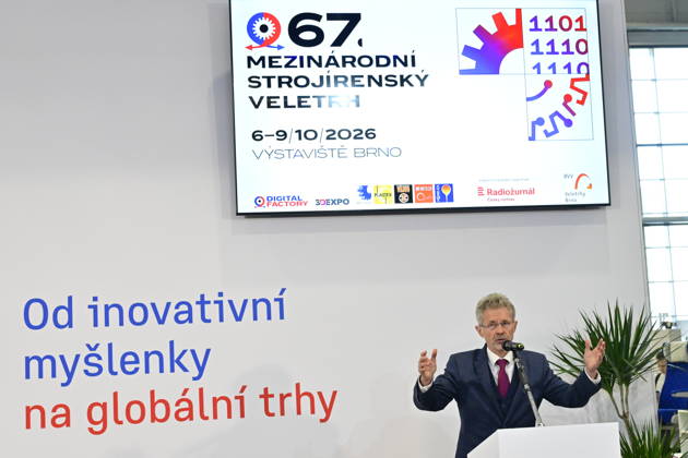 Czech Senate President Milos Vystrcil speaks at opening of the 67th International Engineering Fair, which begins at Vystaviste 1 exhibition grounds in Brno, Czech Republic, on October 6th, 2026. International Fair of Machine Tools and Forming Machines IMT, International Welding Engineering Fair Welding, International Fair of Plastics, Rubber and Composites Plastex, International Fair of Surface Treatment Technologies Profintech and International Foundry Fair Fond-Ex also start. (CTKxPhoto VaclavxSalek) CTKPhotoP2026100602721 CTKPhotoP2026100602721