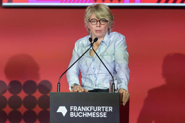 Buchmesse Frankfurt 2026 Jill Lepore, US-amerikanische Historikerin und Autorin, spricht während der Pressekonferenz. Eröffnungspressekonferenz der Buchmesse Frankfurt 2026., Frankfurt am Main Hessen Deutschland Messegelände