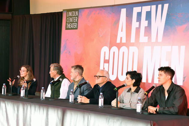 NEW YORK, NY- OCTOBER 6: Lear deBessonet, Aaron Sorkin, Michael Arden, Bradley Whitford, Krysta Rodriguez and Tom Blyth at the press conference for A Few Good Men at Lincoln Center Theater in the Vivian Beaumont Theatre on October 6, 2026 in New York City. Copyright: xmpi099 MediaPunchx