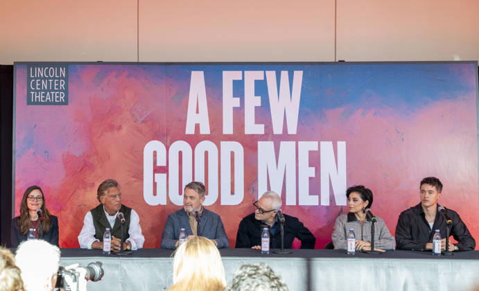 October 6, 2026, New York, New York, USA: LEAR DEBESSONET, AARON SORKIN, MICHAEL ARDEN, BRADLEY WHITFORD, KRYSTA RODRIGUEZ and TOM BLYTH attend a press conference for A Few Good Men on Broadway at the Vivian Beaumont Theater at Lincoln Center in New York. 6 October 2026 New York USA - ZUMAa265 20261006_zep_a265_001 Copyright: xEricxAcquayex
