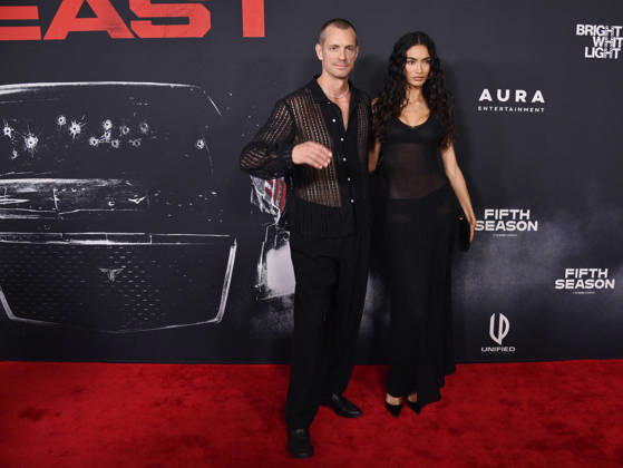Cast member Joel Kinnaman and his wife Kelly Gale attends the premiere of the motion picture thriller The Beast at the Academy museum of Motion Pictures in Los Angeles on Tuesday, October 10, 2026. Storyline: When a militia of unidentified hostiles coordinates a coup against the U.S., the president uncovers the extent of The Beast s highly classified offensive capabilities in order to save his life and America. LAP202610068434 JIMxRUYMEN