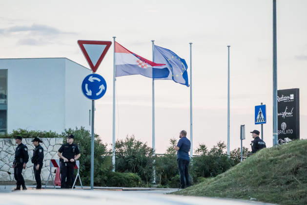 EU MED9 Summit Security personel on guard around Radisson Blu Resort & Spa during EU MED9 summit in Split, Croatia on October 7, 2027. ZvonimirxBarisin PIXSELL