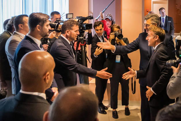 EU MED9 Bilateral meet Plenkovic - Macron Croatian Prime Minister Andrej Plenkovic meets French President Emmanuel Macron during bilateral meetings on the sidelines of the EU MED9 summit in Split, Croatia on October 7, 2027. ZvonimirxBarisin PIXSELL