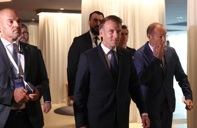 EU MED9 Bilateral meet Plenkovic - Macron Croatian Prime Minister Andrej Plenkovic meets French President Emmanuel Macron during bilateral meetings on the sidelines of the EU MED9 summit in Split, Croatia on October 7, 2027. IvanaxIvanovic PIXSELL