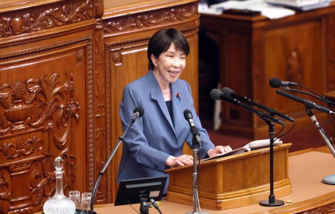October 7, 2026, Tokyo, Japan - Japanese Prime Minister Sanae Takaichi answers a question at Lower House s plenary session at the National Diet in Tokyo on Wednesday, October 7, 2026. (photo by Yoshio Tsunoda AFLO) aflo_354016936
