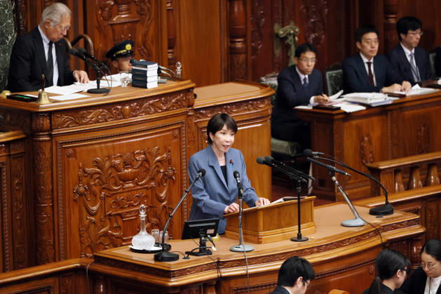 October 7, 2026, Tokyo, Japan - Japanese Prime Minister Sanae Takaichi answers a question at Lower House s plenary session at the National Diet in Tokyo on Wednesday, October 7, 2026. (photo by Yoshio Tsunoda AFLO) aflo_354016943