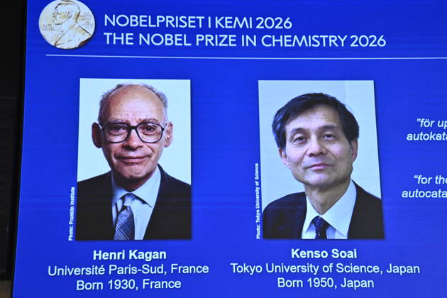 Henri Kagan and Kenso Soai are awarded the 2026 Nobel Prize in Chemistry during a press conference at the Royal Swedish Academy of Sciences in Stockholm, Sweden, on October 7, 2026 STOCKHOLM SWEDEN x10080x Copyright: xFredrikxSandberg TTx SWEDEN NOBEL PRIZE 2026 CHEMISTRY jMd3C89BfjY