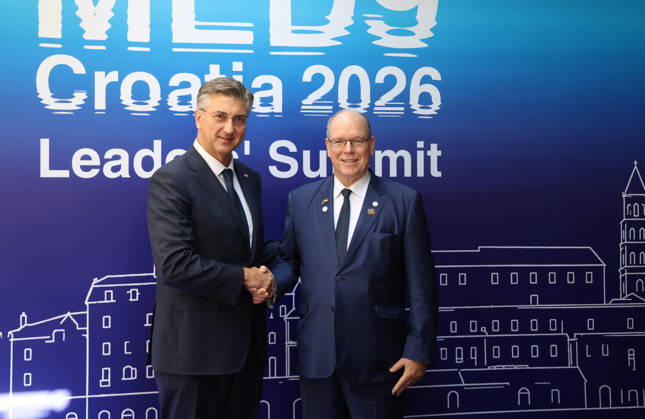 EU MED9 Prime Minister of Croatia Andrej Plenkovic welcomes Prince Albert II of Monaco for EU MED9 summit at Split, Croatia on October 7, 2026. IvoxCagalj PIXSELL