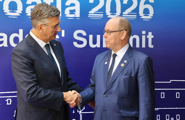 EU MED9 Prime Minister of Croatia Andrej Plenkovic welcomes Prince Albert II of Monaco for EU MED9 summit at Split, Croatia on October 7, 2026. IvoxCagalj PIXSELL