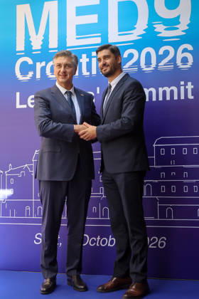 EU MED9 Prime Minister of Croatia Andrej Plenkovic welcomes Stipe Cogelja for EU MED9 summit at Split, Croatia on October 7, 2026. IvanaxIvanovic PIXSELL